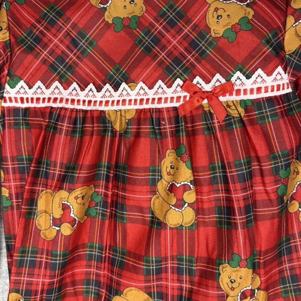 Vintage 80s Candlesticks Girls Size 6 Christmas Pajamas NWT Teddy Bear Plaid USA